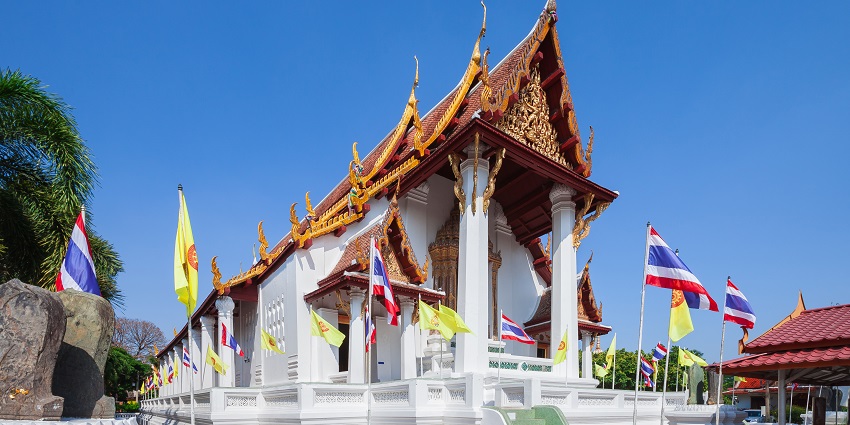 Picturesque views of the beautiful Buddhist vihar in the city of Ayutthaya in Thailand