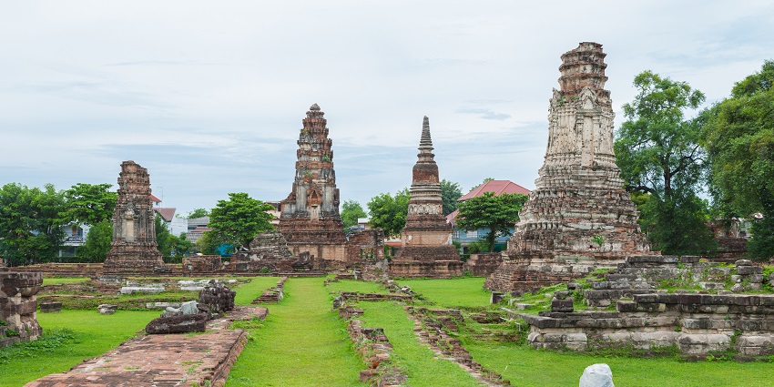 Scenic snapshot of Wat Phra Mahathat in the historic city—Ayutthaya Temples of Thailand
