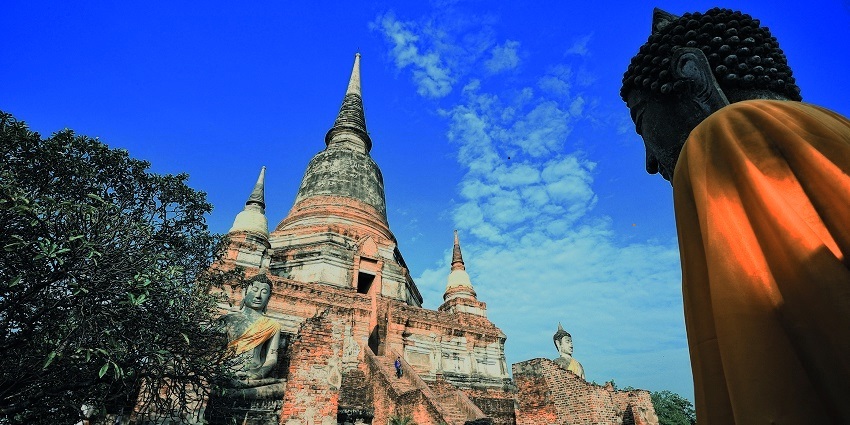 Beautiful scenic snapshot of the historic Buddhist Wat in the historic city of Ayutthaya