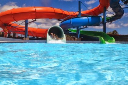 Beautiful image of a thrilling water sledge in the just chill water park new Delhi