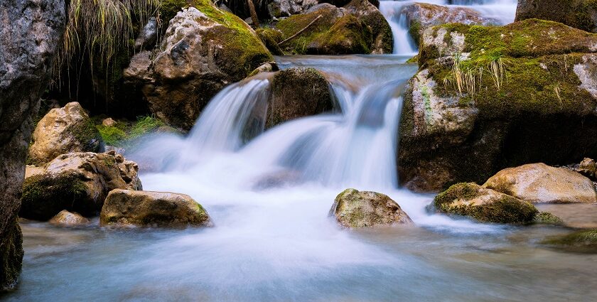 A quaint view of shimmering waters flowing down through the rocks in Andhra Pradesh.