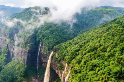 Scenic view of waterfall in Shillong - one of the best places to visit in Cherrapunji.