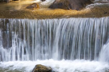 A breathtaking view of a majestic waterfall in Gangtok surrounded by lush greenery.