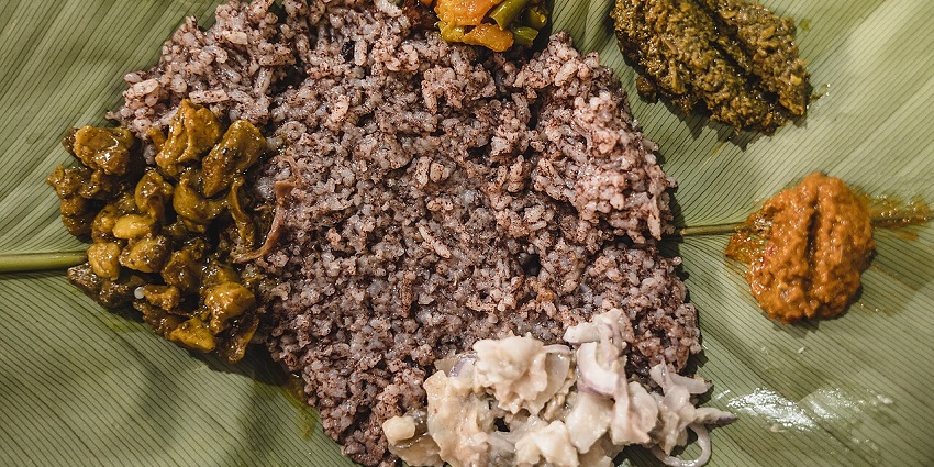 A picture of a traditional dish from Shillong served on a leaf