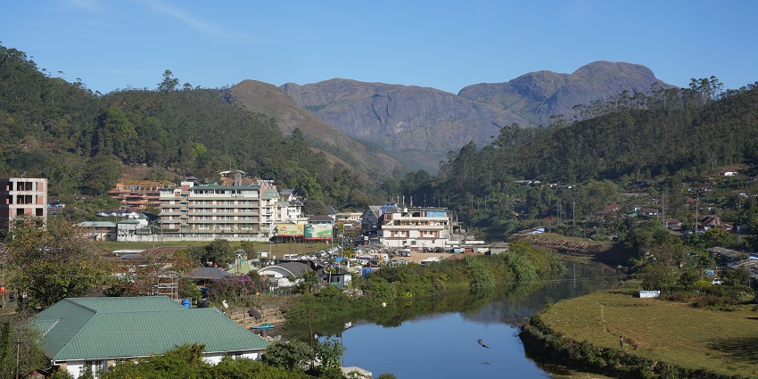 The beautiful view of Munnar town, in the Idukki district from a room of a Hotel.