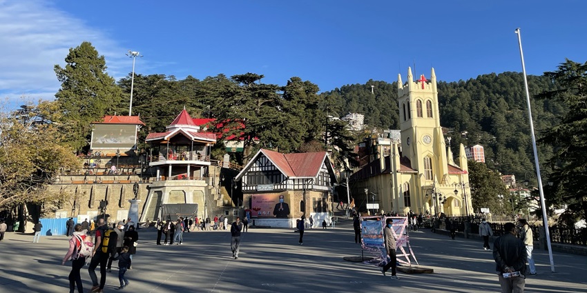 Image of the beautiful the ridge in shimla amidst the lush giant Pine trees