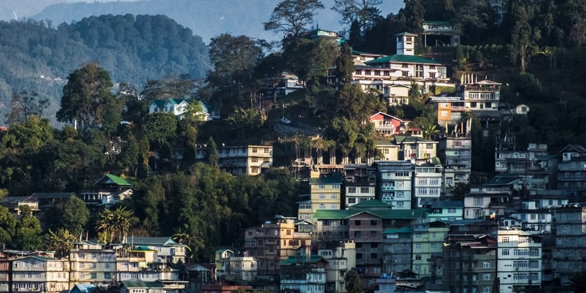 Houses and hotels on a hill in Sikkim