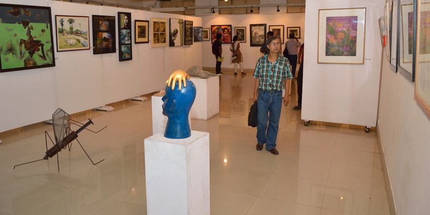 View of the vibrant cultural art installations on the wall of Delhi airport