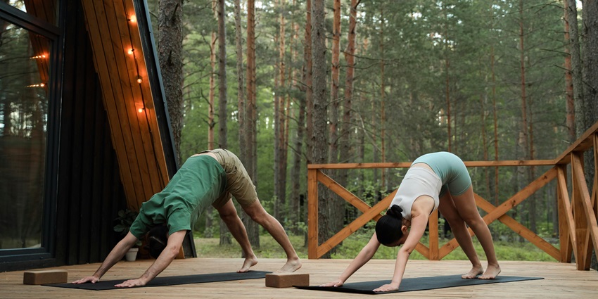 A picture of a couple engaging in yoga sessions at a resort in Canggu, Bali