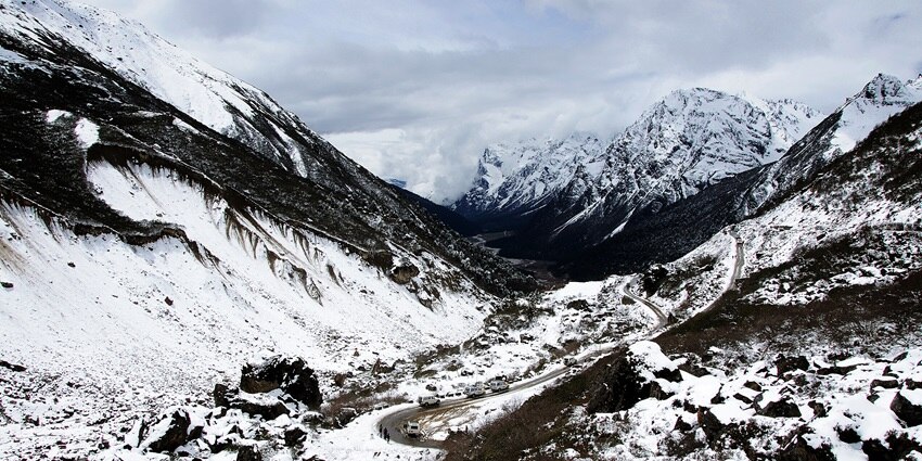 Zero Point, a location famous for snow-capped peaks, can be reached from Lachung Monastery.