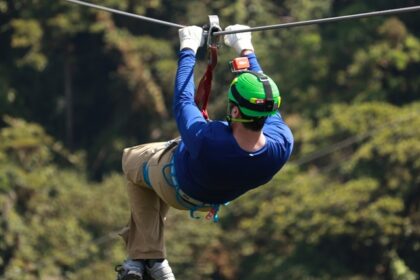 Scenic image of a man participating in the zipline adventure spot in E-O-D adventure park