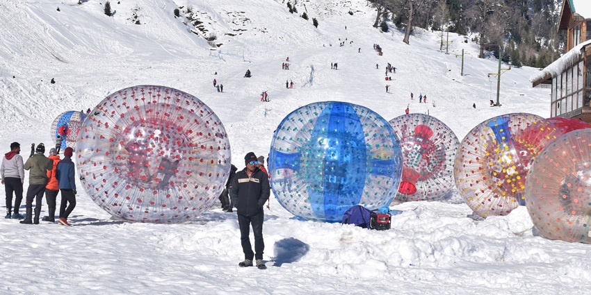 Zorbing is among the unique activities in snow, looked forward to by enthusiasts.