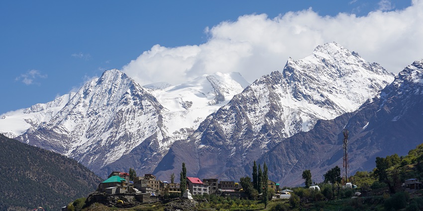 Panoramic image of the snowy mountain in the Kardang west Lahul if Himachal pradesh