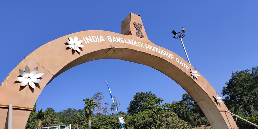 View of the border gate, also known as the friendship gate, between India and Bangladesh.