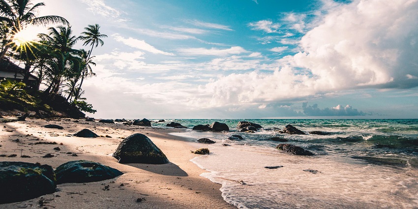 The Panoramic image of South Beach, one of the Penang Beaches in Malaysia.