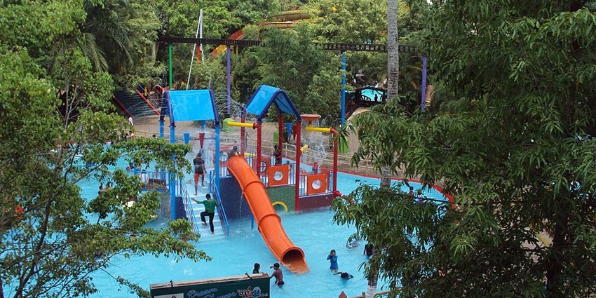 Aerial view of the beautiful Shades Of Nature water park in Goa surrounded by the trees