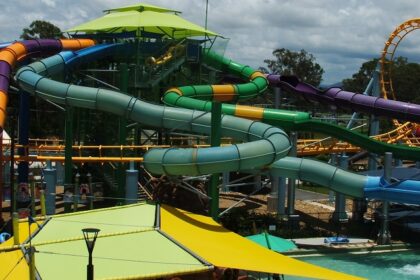 7s water park features various water slides.