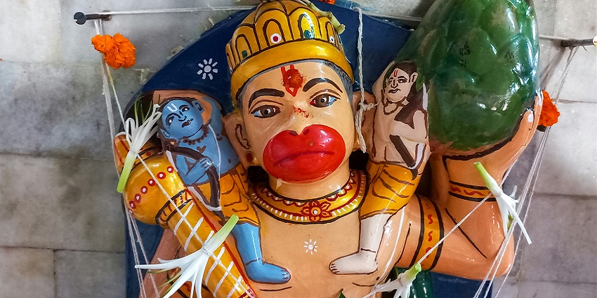 A stunning statue of Lord Hanuman, showcasing intricate details - Hanuman Temples in Delhi.