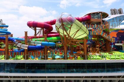 The Aastha water park features various slides.