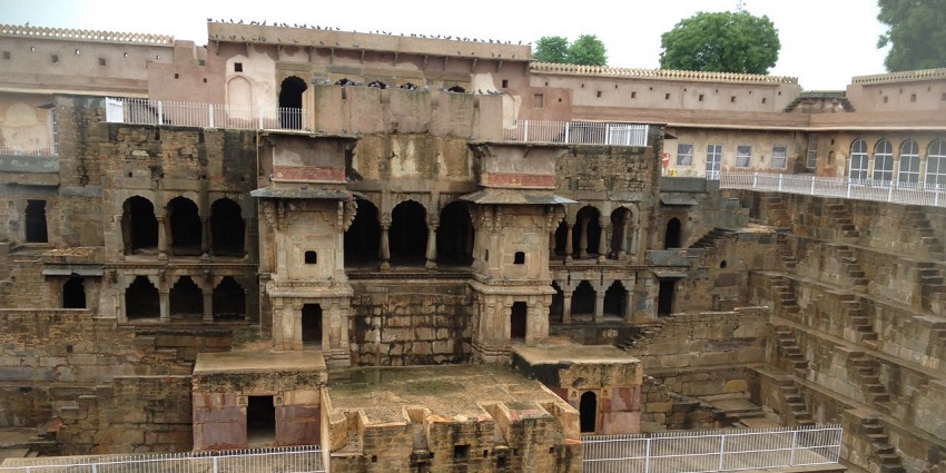 Wide view of Chand Baori, a stepwell located in Abhaneri