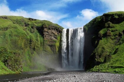 Mountain landscape with a waterfall similar to the Gangulpara Waterfall