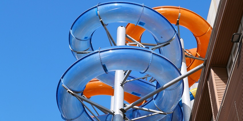 A glimpse of a giant spiral water ride at the famous Accoland Water Park in Assam.