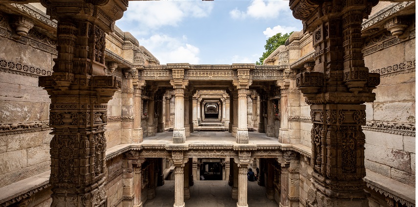 A view of the iconic Adalaj Stepwell exuding historical significance and rustic charm.