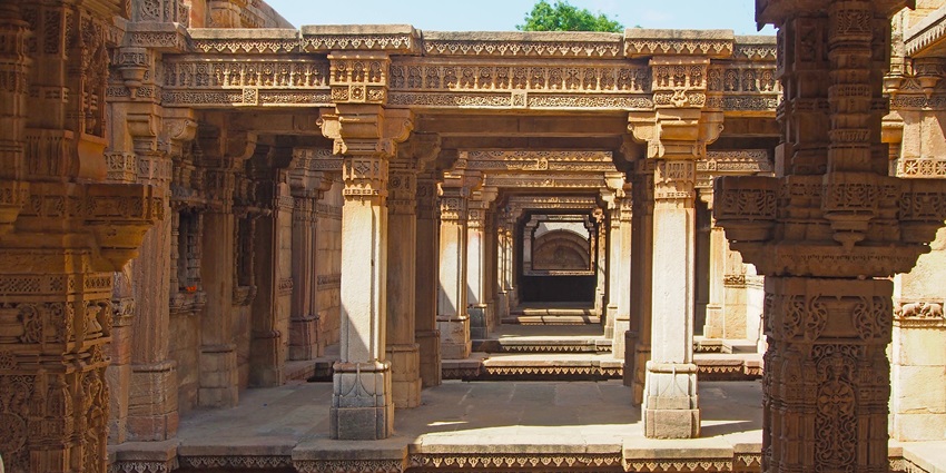 Adalaj stepwell: an intricately designed, historic water reservoir in Gujarat, India
