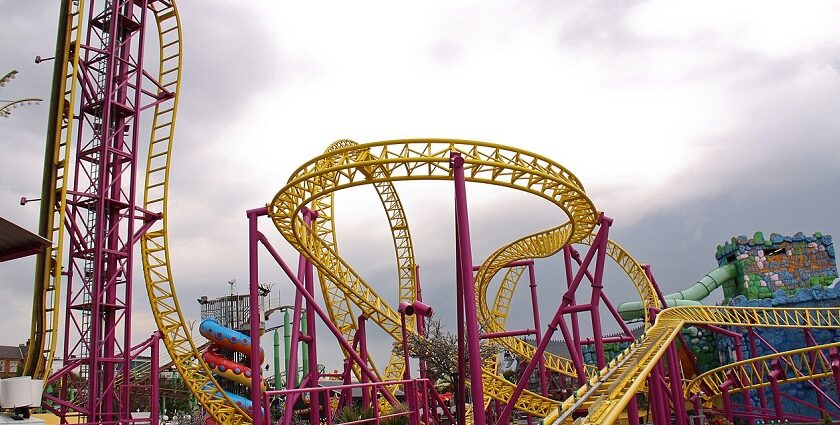 A large roller coaster, the adventure parks near Ahmedabad features many such rides