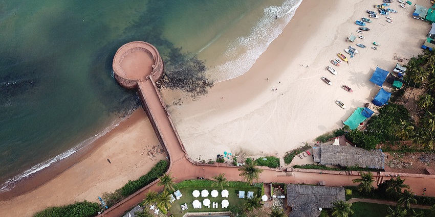 Fort Aguada's top view, showcasing the grandeur of its Portuguese-style architecture.