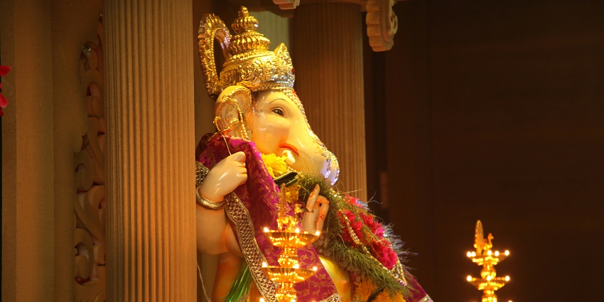 Lord Ganesha nestled inside the iconic Sri Siddhi Vinayaka Temple in Andhra Pradesh.
