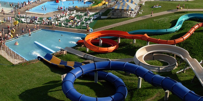 The water park in Baroda features diverse water slides.