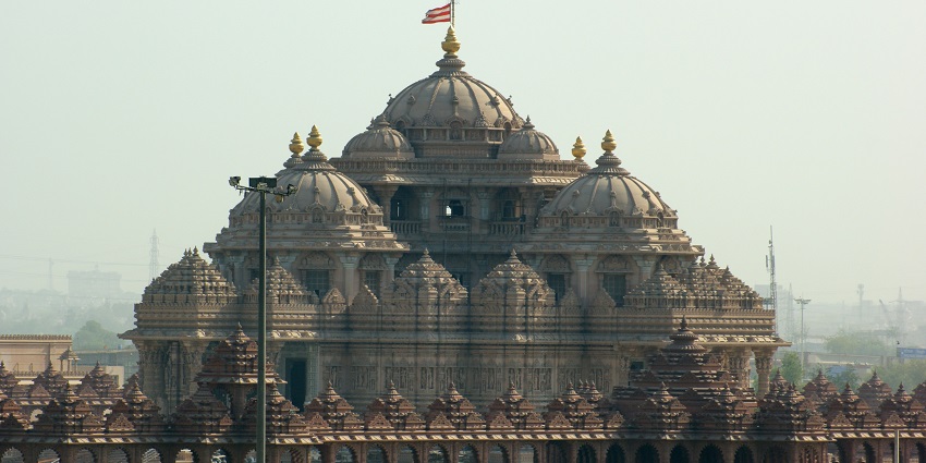 Distant view of the Akshardham temple, one of the biggest temple complex of the country