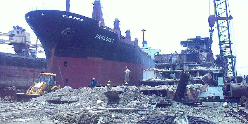The ship-breaking view on the Gujarat coast.