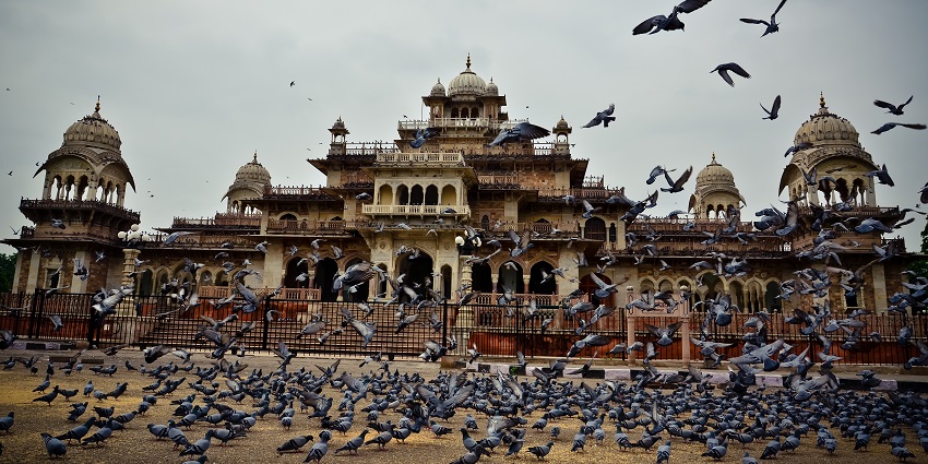 A photo of a historic building, a popular destination near Jaipur Zoo, featuring stonework.
