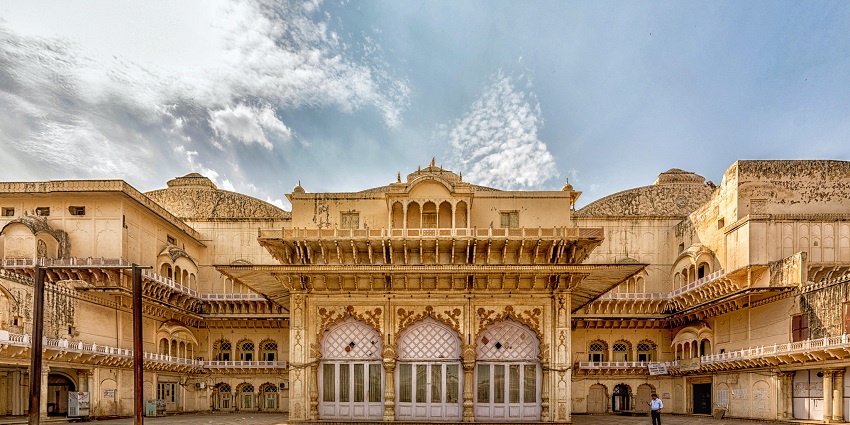 The intricate carvings on Alwar City Palace that was built by Naruka Rajputs.