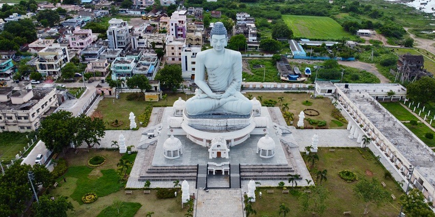 Dhyana Buddha statue in Amaravathi with its serene posture and detailed sculptural elements