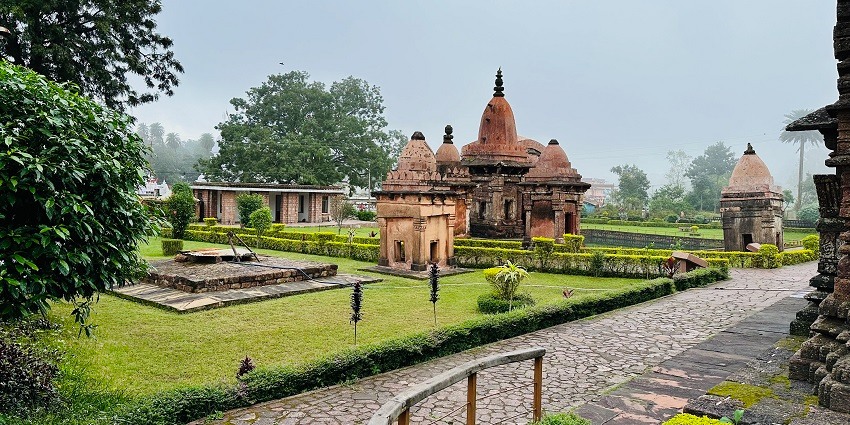 The sacred Amarkantak Temple in Maikal Mountains surrounded by greenery under the blue sky