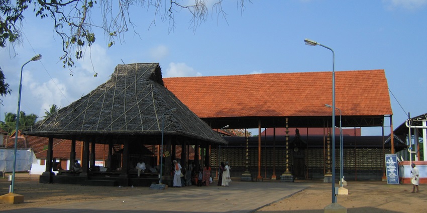 Ambalappuzha Sree Krishna Temple view, showcasing traditional architecture and greenery.