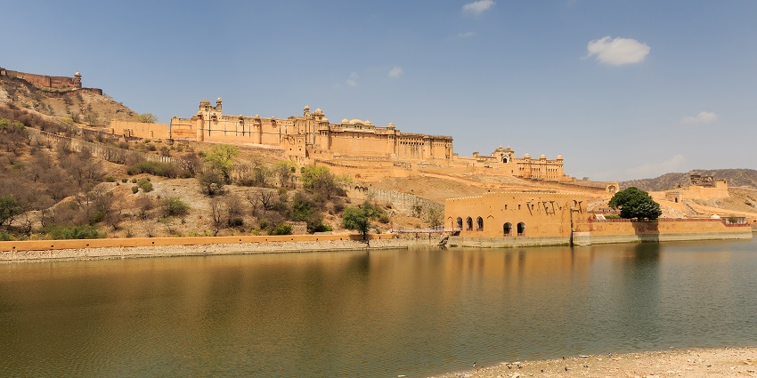 Panoramic view of Amber Fort in Jaipur, a unique tourist attraction near Jaipur Airport