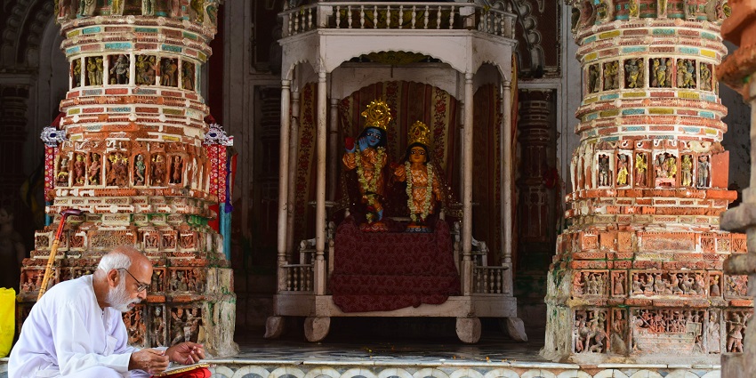 The inner sanctum of the Ambika Niketan Temple, one of the famous temples in Surat as seen from the gates.
