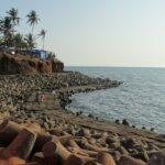 Panaromic view of the beautiful sandy shore of Goa the iconic Anjuna Beach