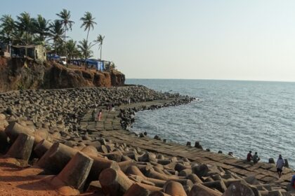 Panaromic view of the beautiful sandy shore of Goa the iconic Anjuna Beach