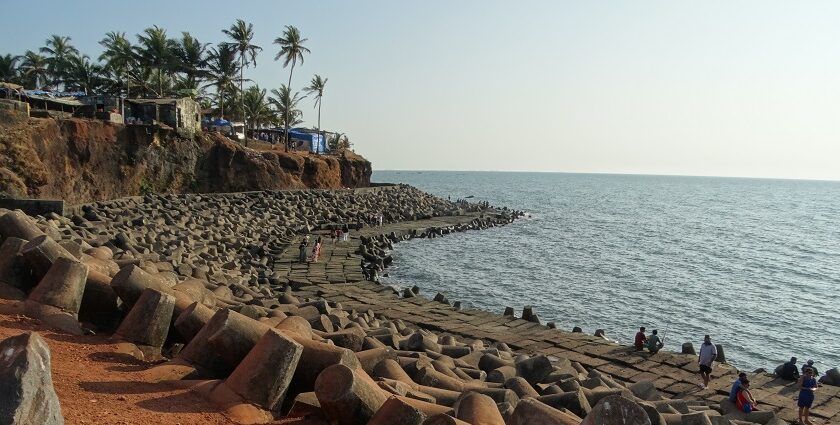 Panaromic view of the beautiful sandy shore of Goa the iconic Anjuna Beach