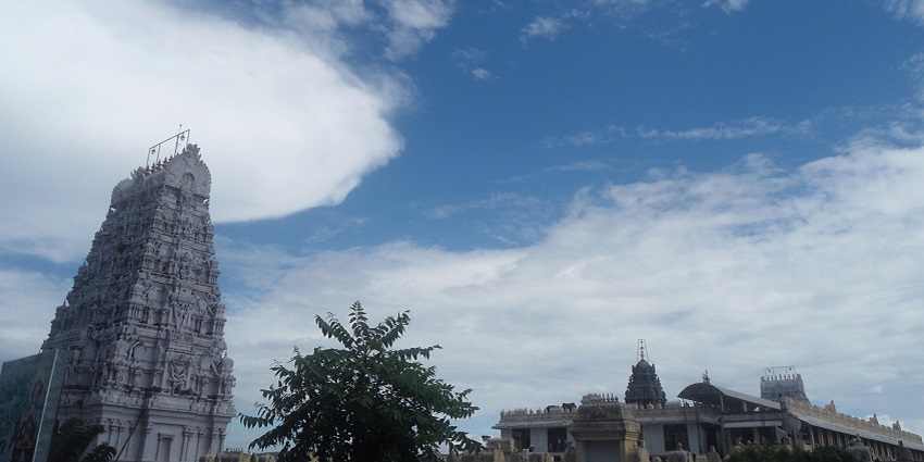 Annavaram Temple with its grand architecture and vibrant surroundings atop a hill