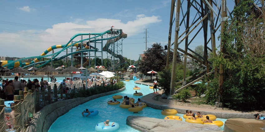 A picture of a water park in Haryana with children enjoying the lazy river