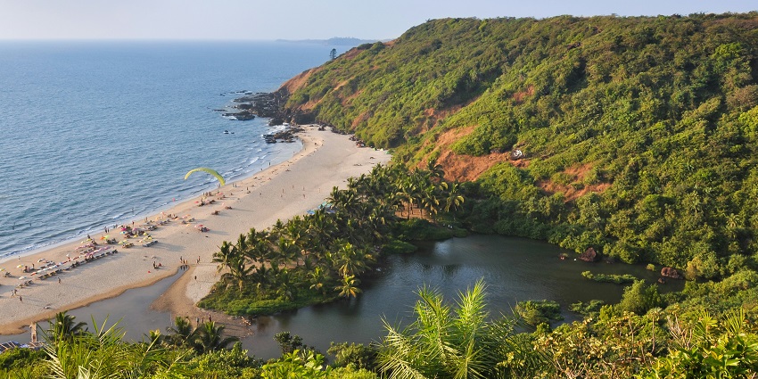 An image of Arambol Beach which is one of the offbeat beaches in North Goa, India.