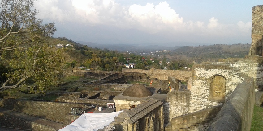 The architectural marvel Kangra Fort in Himachal Pradesh and the outside view from it.