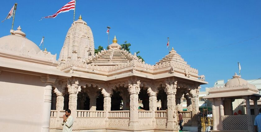 A breathtaking view of a temple in Gujarat with stunning architecture during the daytime.