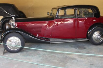 A vintage Bentley displayed at the Auto World Vintage Car Museum in Gujarat